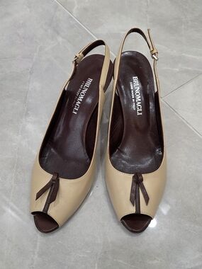 Bruno Magli Beige Peep-Toe Slingback Heels